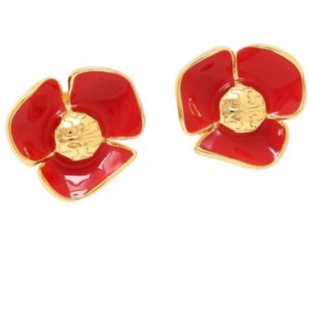Tory Burch red flower earrings